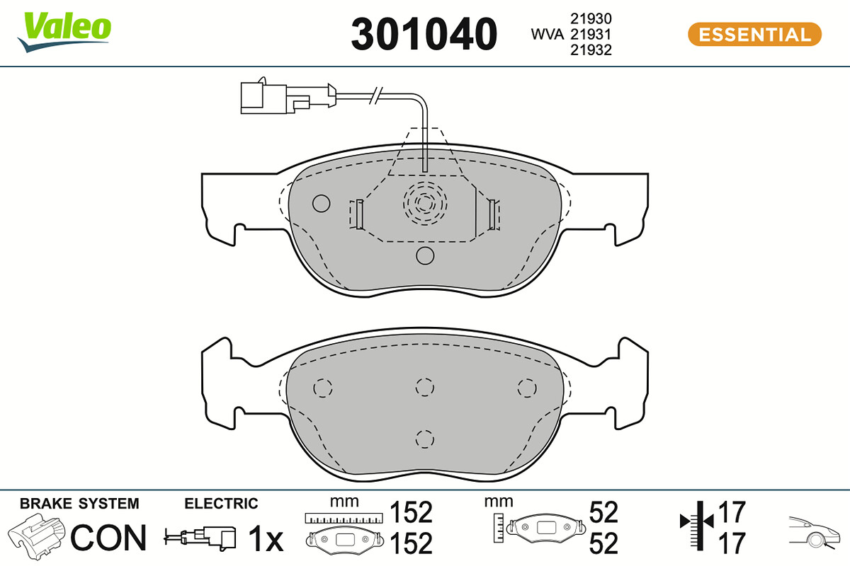 Jeu de 4 plaquettes de frein VALEO ref. 301040